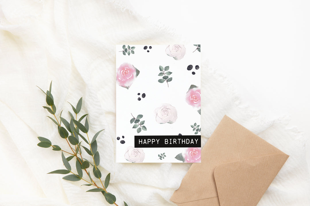 Tagged Floral Happy Birthday Card