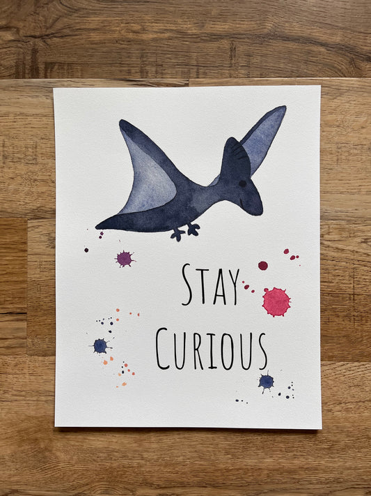 Stay Curious Dark Blue Dino Print